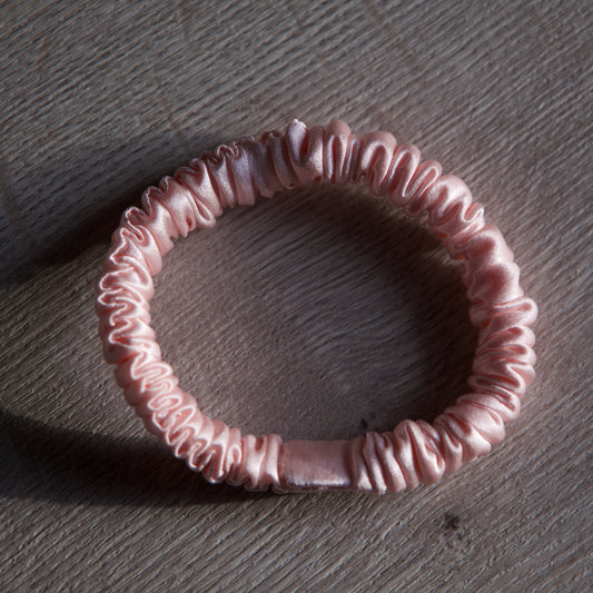 Pink mulberry silk skinny scrunchies