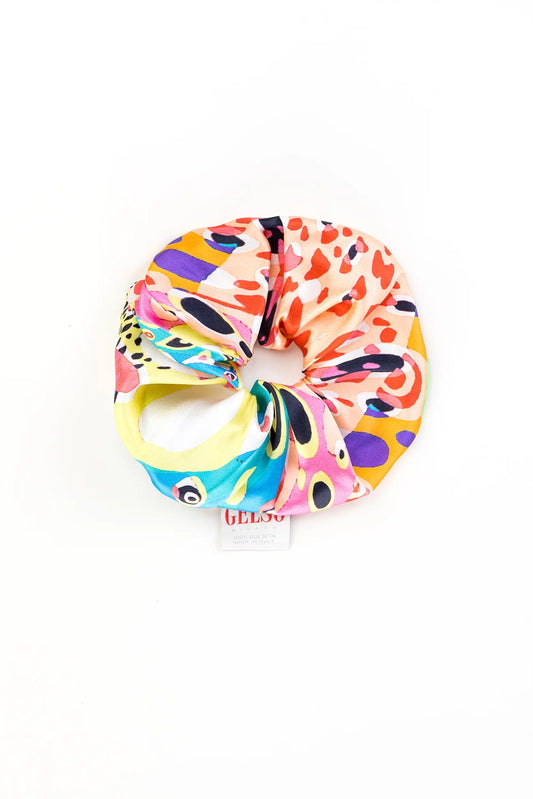 Large Silk Hair Scrunchie - Harlequin Print