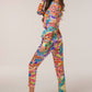 100% Silk Pyjama Set For Women with harlequin print worn by a model with brown hair
