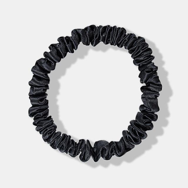 Black 100% Mulberry Silk Skinny Scrunchy