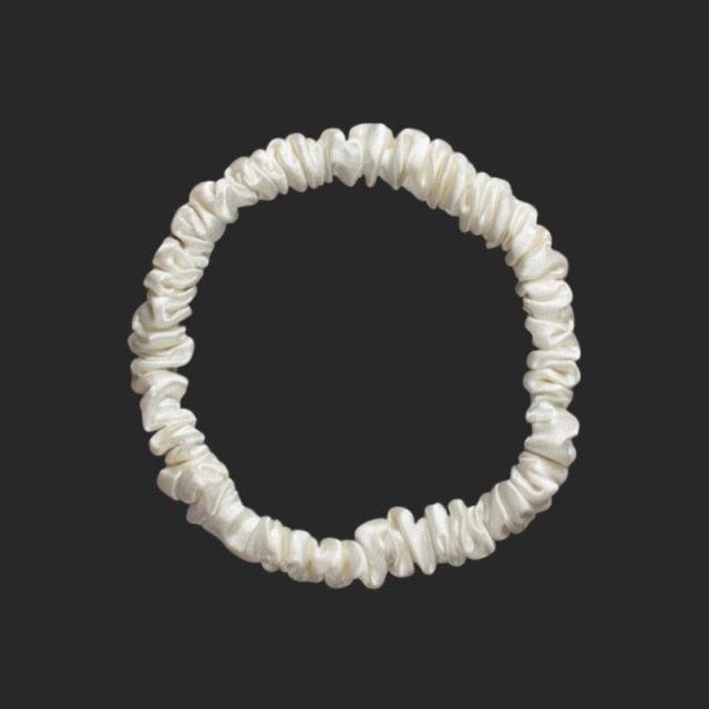 Pearl White Mulberry Silk Skinny Scrunchies