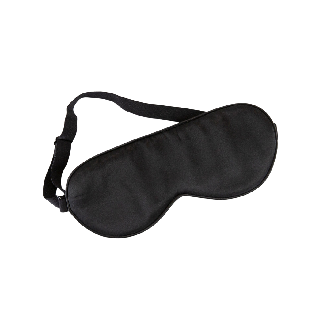 Black mulberry silk eye mask with elastic adjustable strap