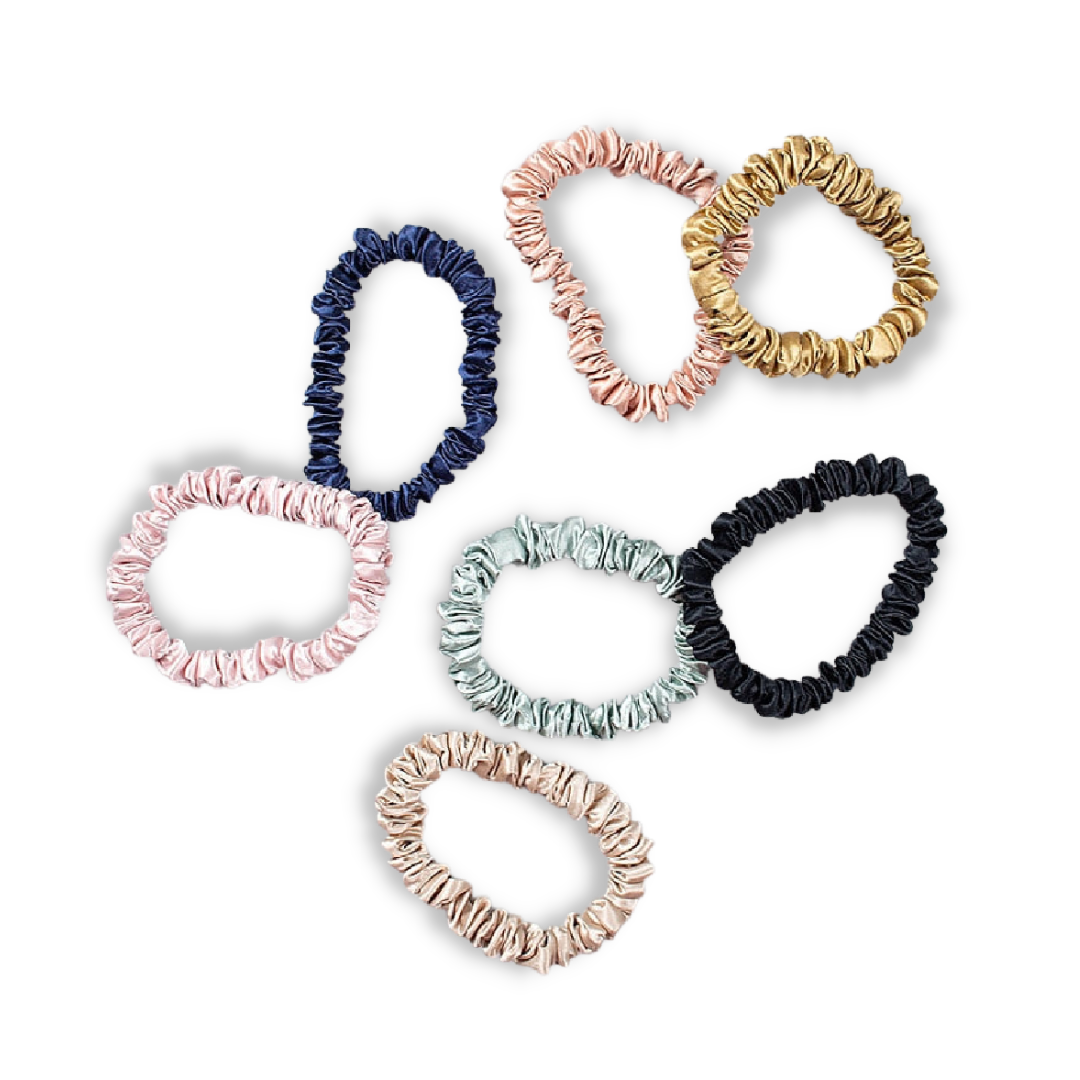 100% Mulberry Silk Skinny Scrunchies - Multiple Colours