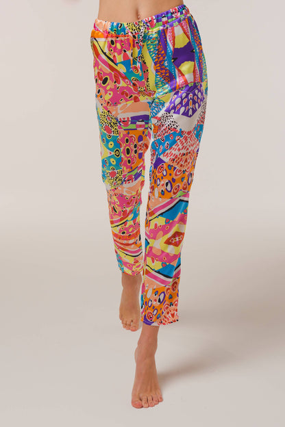 100% Silk Pyjama trousers For Women with harlequin print
