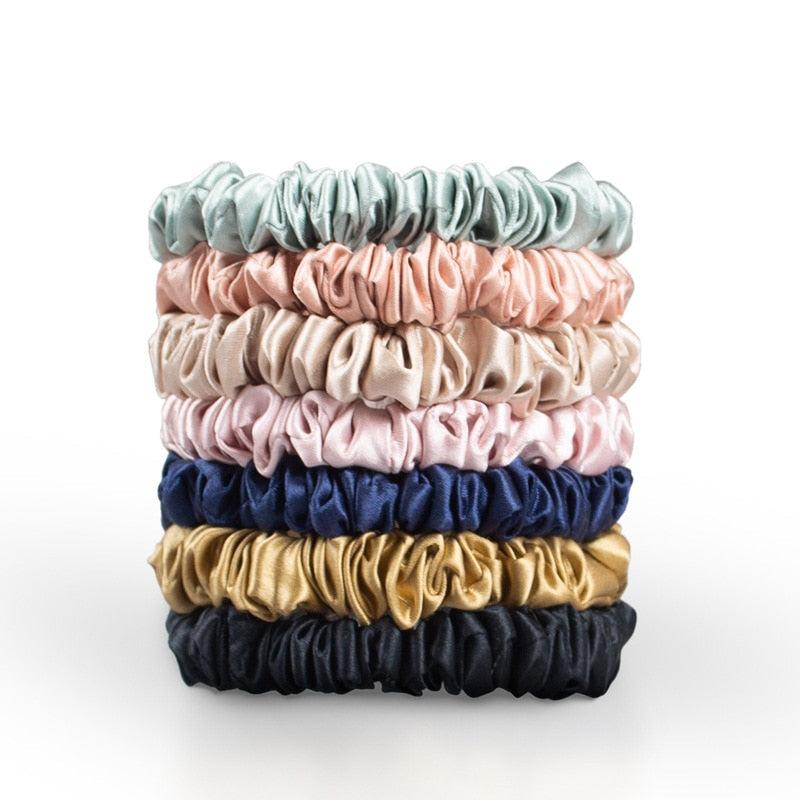 100% Mulberry Silk Skinny Scrunchies - Multiple Colours