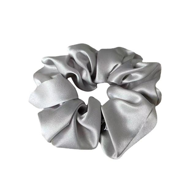 Silver Silk Hair Scrunchy