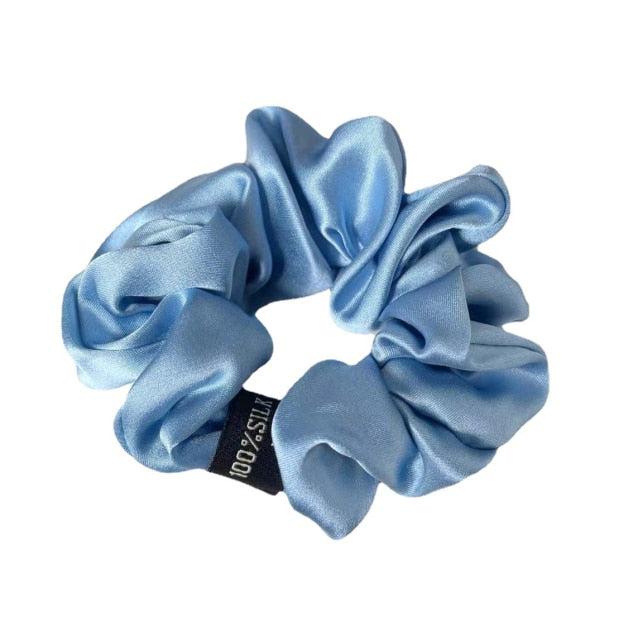 Blue Silk Hair Scrunchies