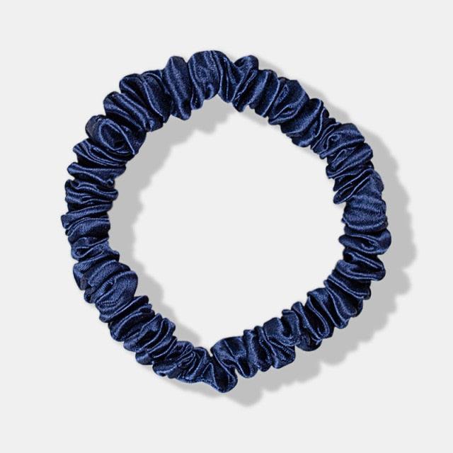 Navy White Mulberry Silk Skinny Scrunchies